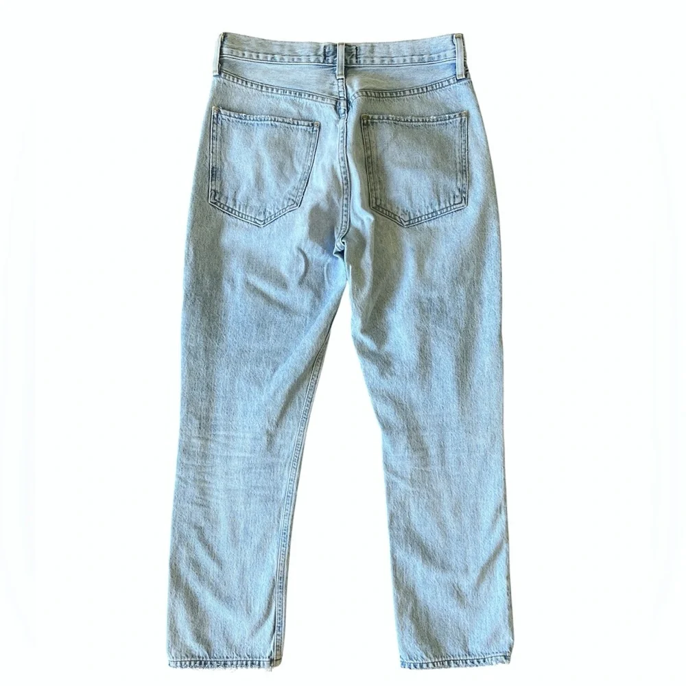 Agolde Riley High Rise Straight Crop jeans light blue distressed size 27 - Picture 3 of 12